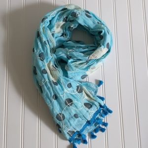 NWT Tickled Pink Turquoise embroidered scarf